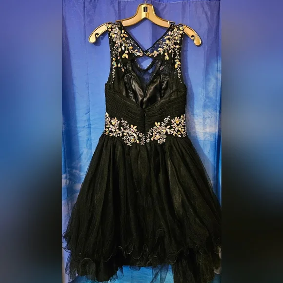 May Queen Size 10 Black Jewel / Sequin Tulle Party Dress Short Homecoming - Picture 2 of 12